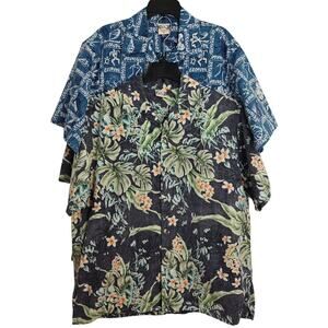 Go Barefoot Hawaiian Shirts XL Tropical Floral & Woodblock Reverse Prints Beach